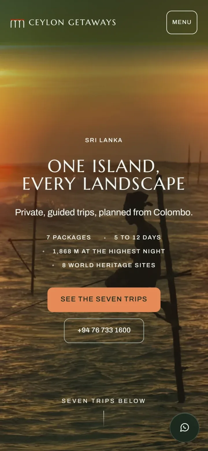 The Ceylon Getaways website on a phone