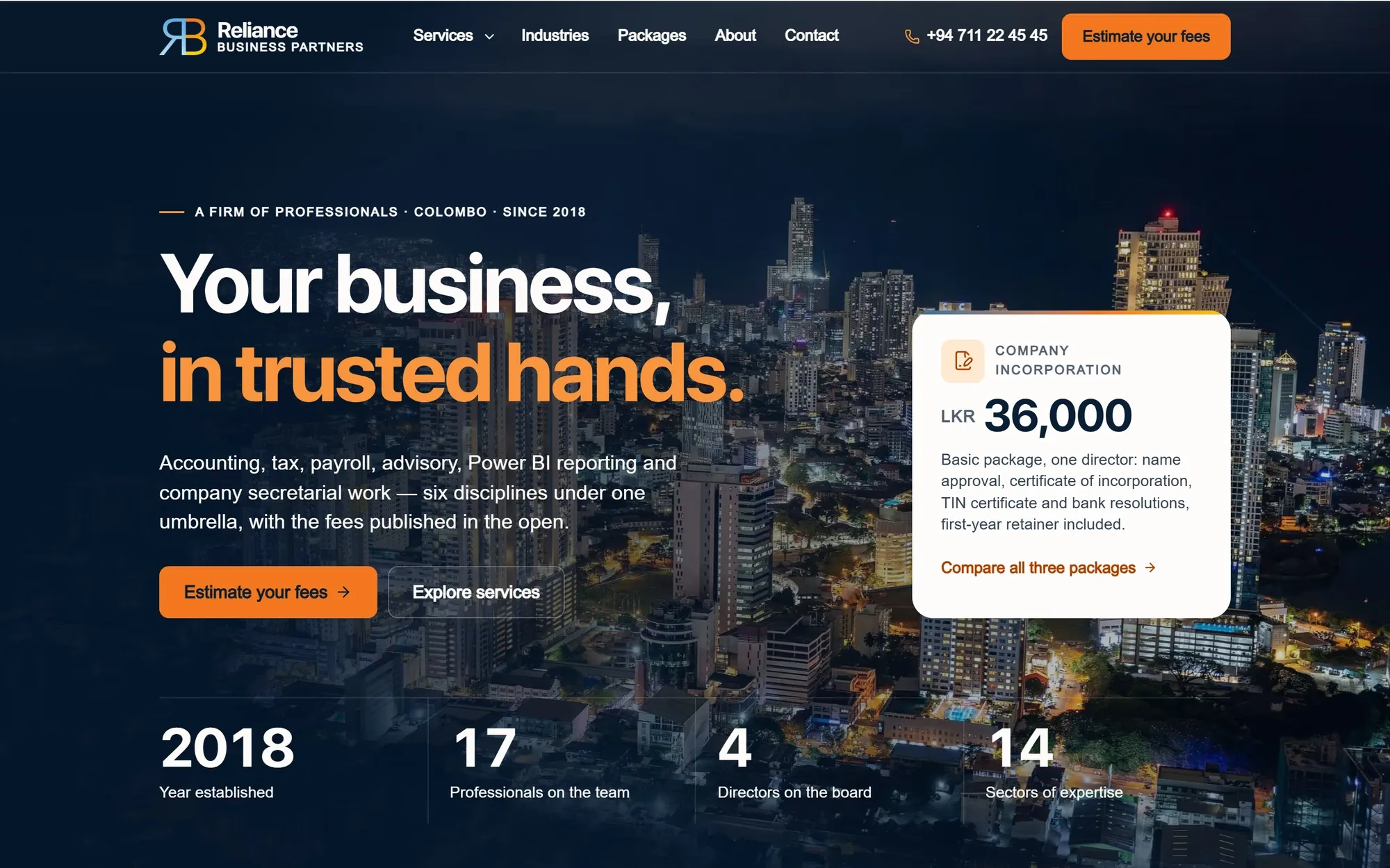 The Reliance Business Partners website