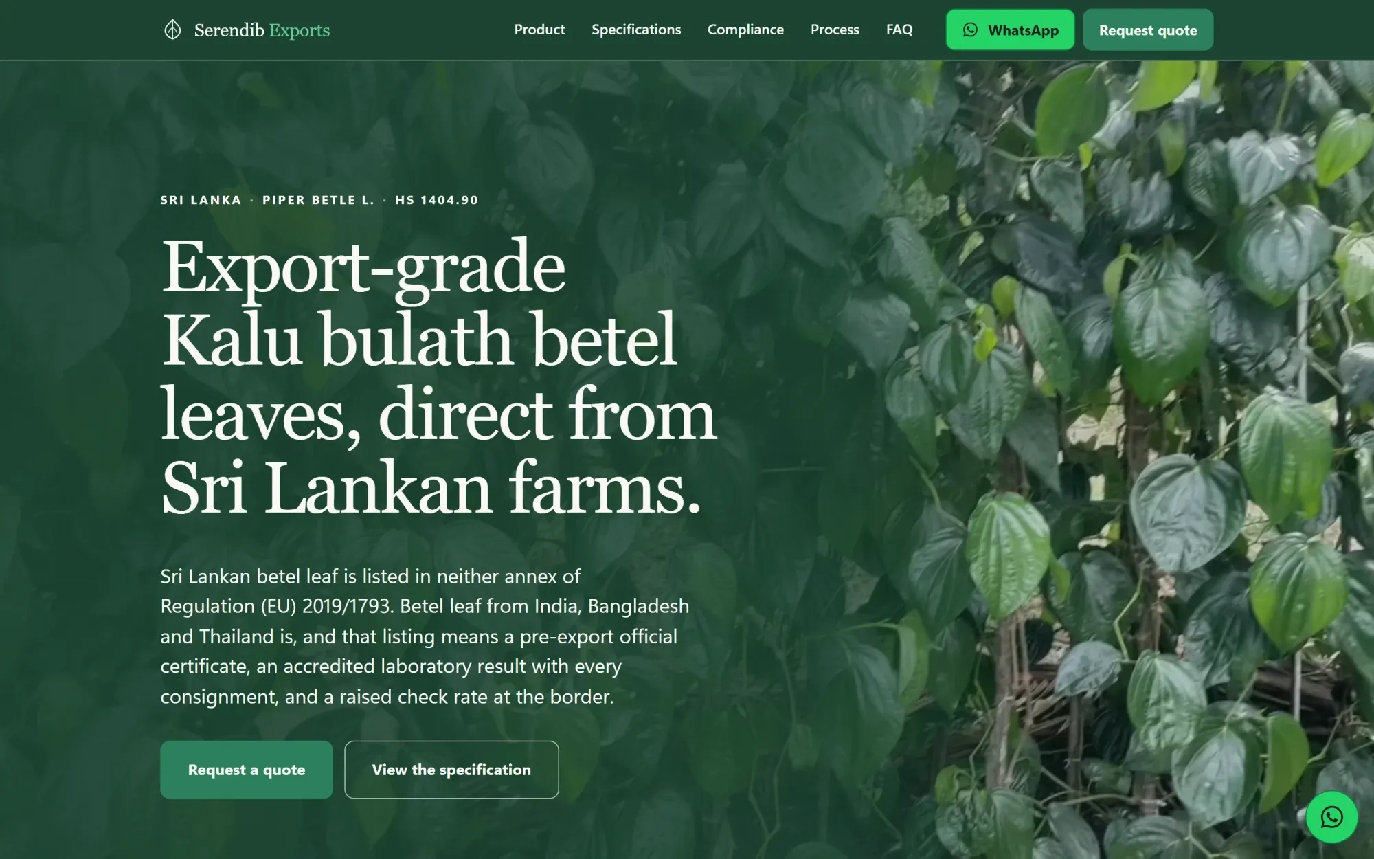 The Serendib Exports website